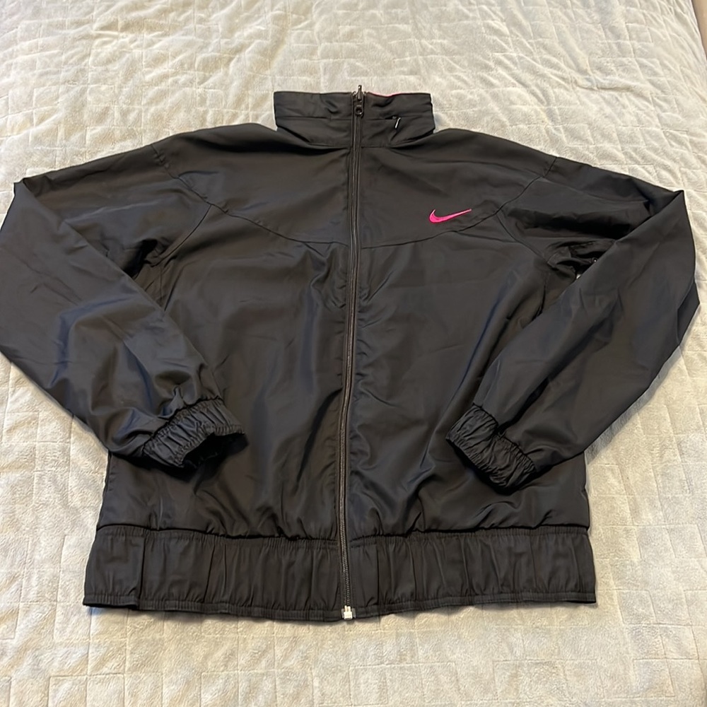Nike Black Windbreaker Jacket with Pink Swoosh